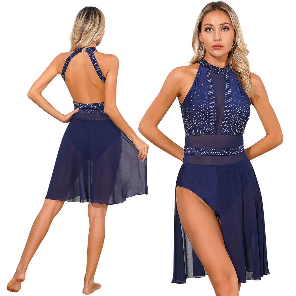 Женское блестящее платье для лирического танца со стразами, платья для латинских танцев без рукавов, костюм для бальных танцев