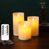 Pack of 3 Flameless Moving Wick Pillar Candles With Remote Control,Plastic Yellow Light Dancing Decorative Wedding Candles