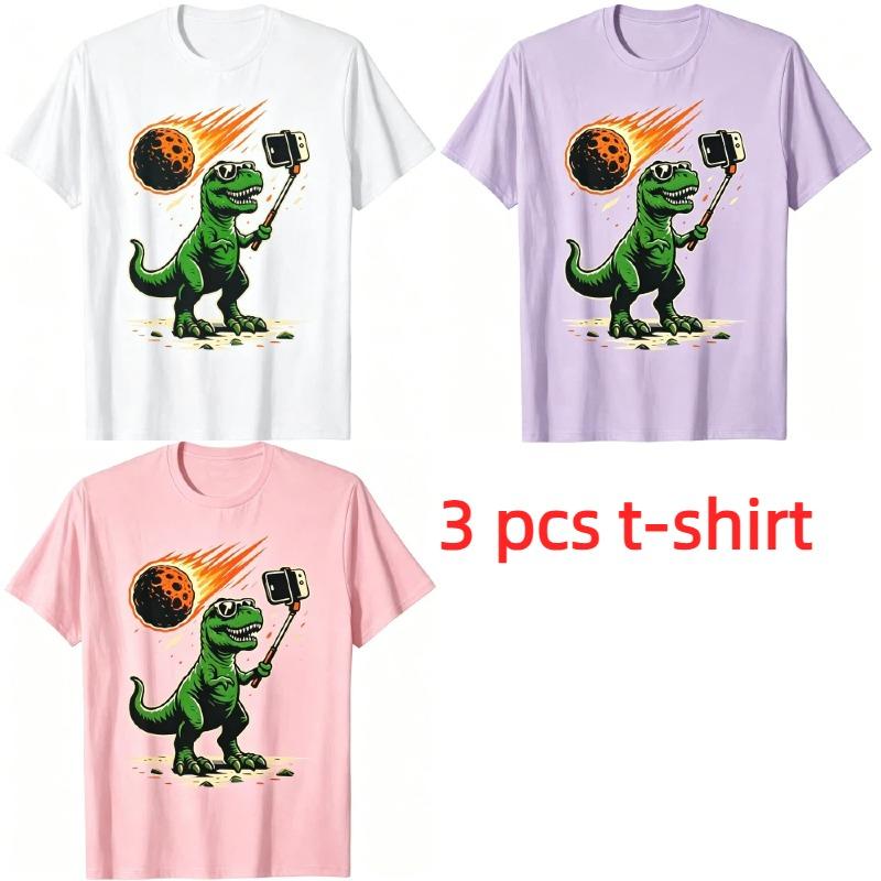 Funny Cartoon Dinosaur Selfie Pattern Print Kids T-shirt Summer Girls Boys Casual Fashion Tops Kids O-Neck Short Sleeve T-shirt Clothing