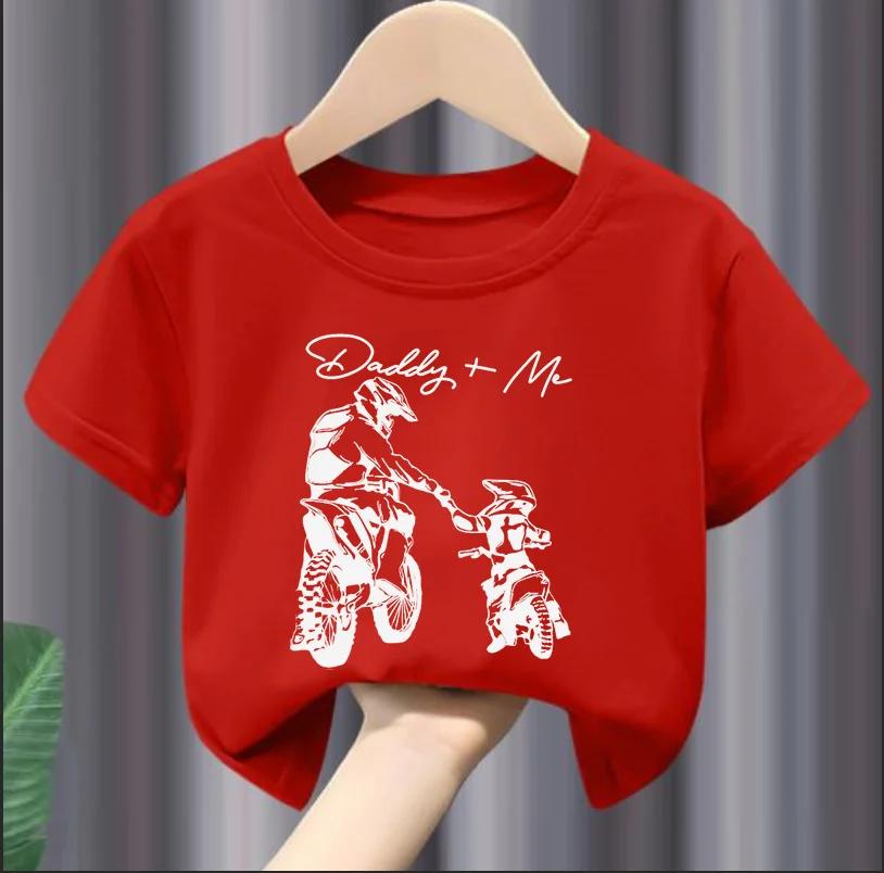 Boy DadMe riding motorcycle pattern summer childrens casual soft and comfortable short sleeved Tshirt