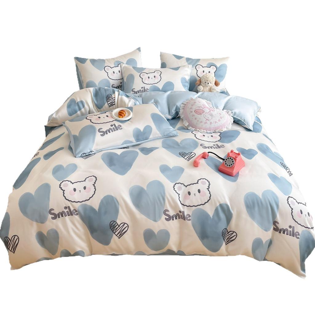 Summer Cartoon Anime Cool Moisture-wicking Breathable Washed Polyester for Quilt Cover Naked Sleeping Bed Sheet Student Set