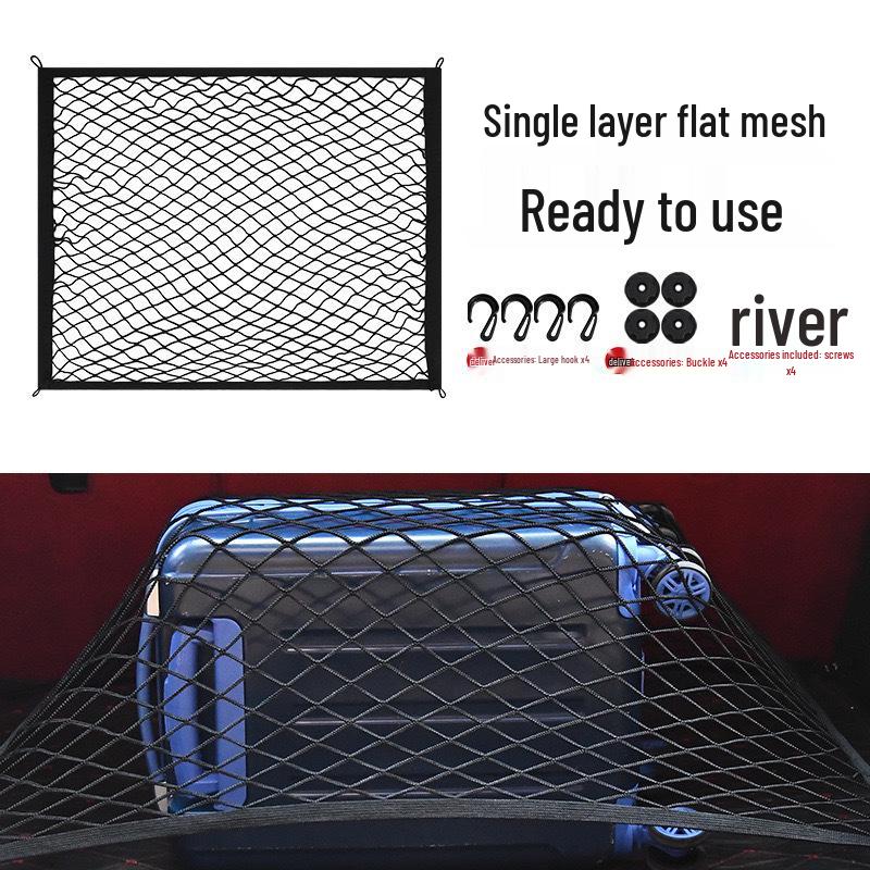 Double-Layer Elastic Car Trunk Storage Net with Hooks