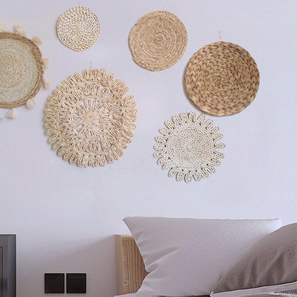 Винтажные настенные украшения из травы Красивые плетеные настенные украшения Ручной работы Круглые подвески-орнаменты из плетеной травы