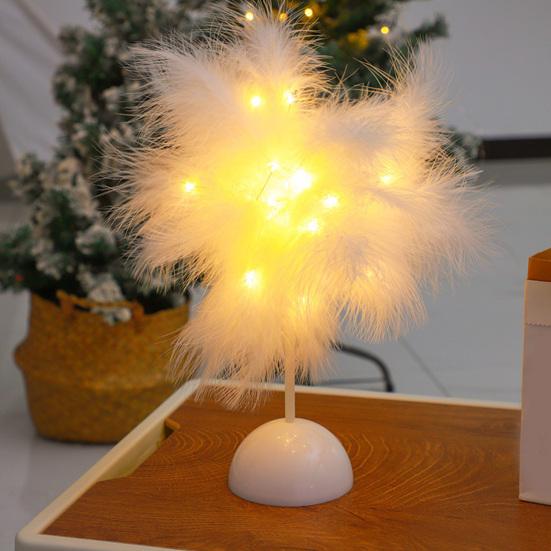 Yousheng Feather Night Light Table Lamp LED Romantic Bedside Lamp for Girls Room Wedding Party Decor Battery Powered Decorative Accent Light for Home