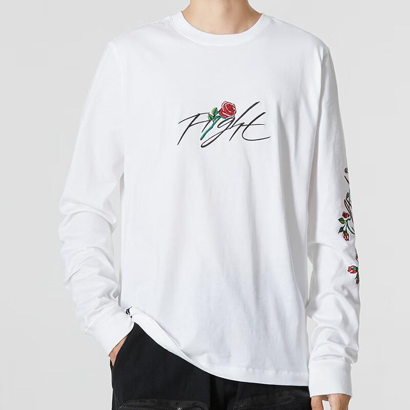 Men's Nike Sleeve Side Flowers Logo Printing Round Neck Long Sleeves White DQ7387-100