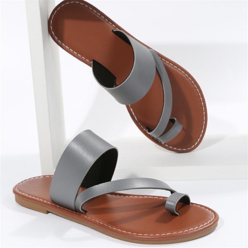 Плоские тапочки женские новые однотонные с круглым носком верхняя одежда повседневные сандалии большого размера