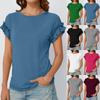 Women's Fashion Casual Round Neck Ruffle Shoulder Sleeve Solid Color T-Shirt Top