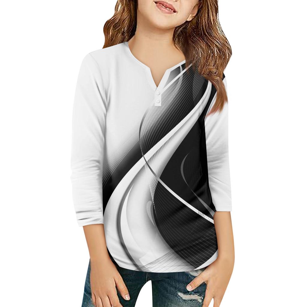 Детская футболка с рукавом 3/4, повседневная футболка с принтом, круглый вырез, блузка-пуловер