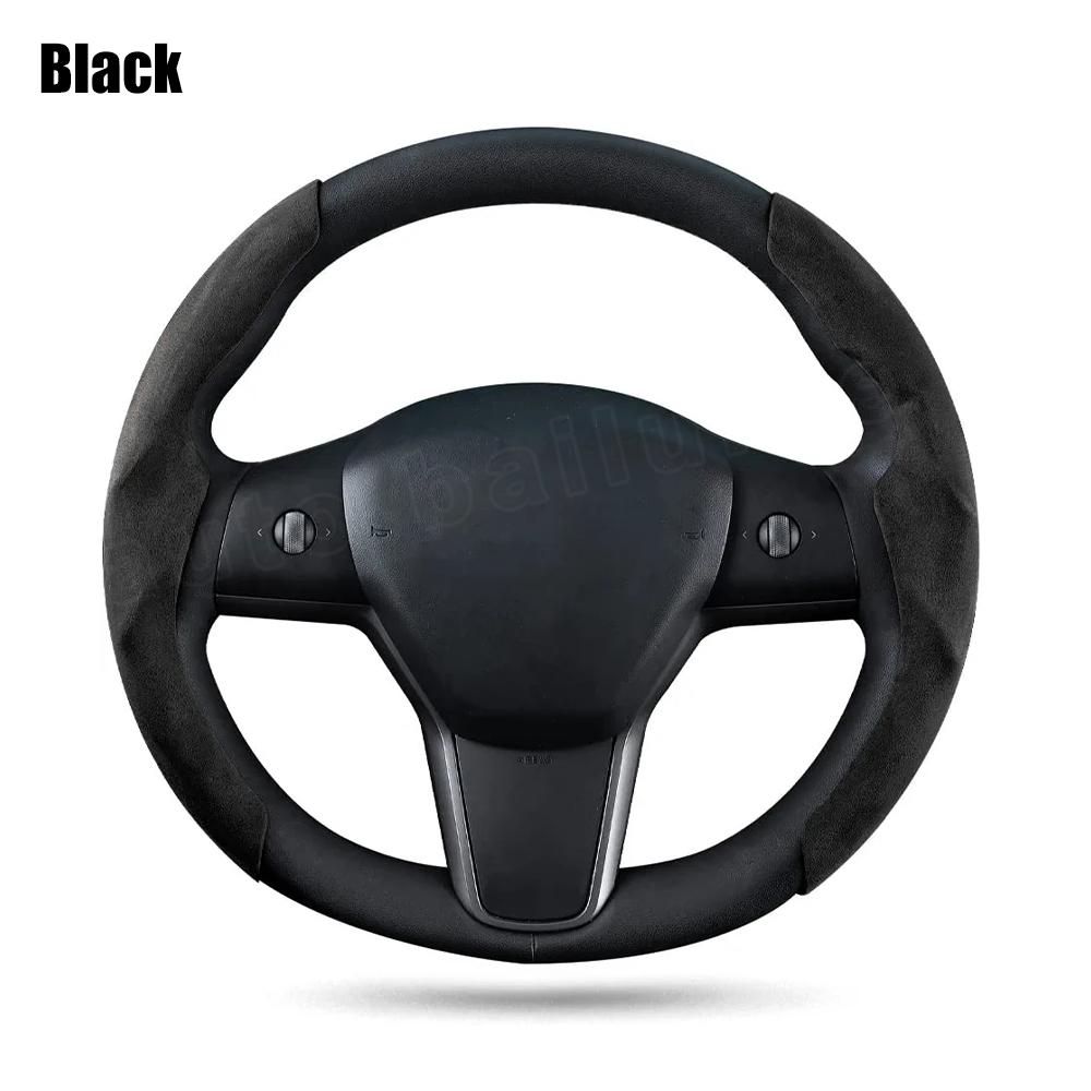 Tesla Suede Steering Wheel Cover All Season Universal Interior Tuning Accessories For Tesla Model 3 Y 2023 2022 -