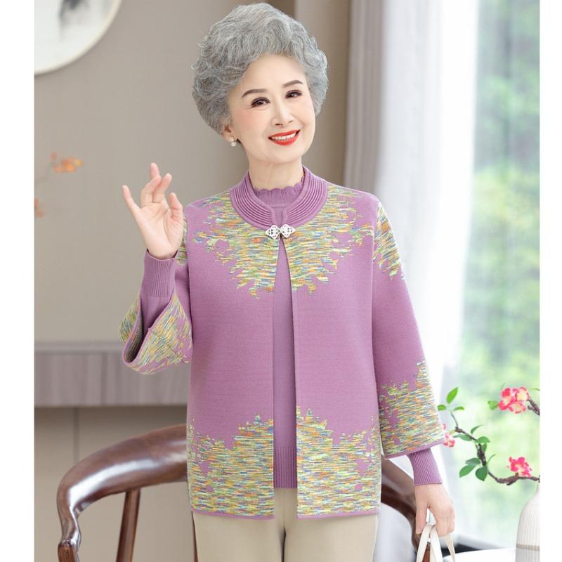 Кардиган для женщин среднего и пожилого возраста, комплект из двух предметов: свитер для мамы, женский вязаный базовый топ, платье для тещи