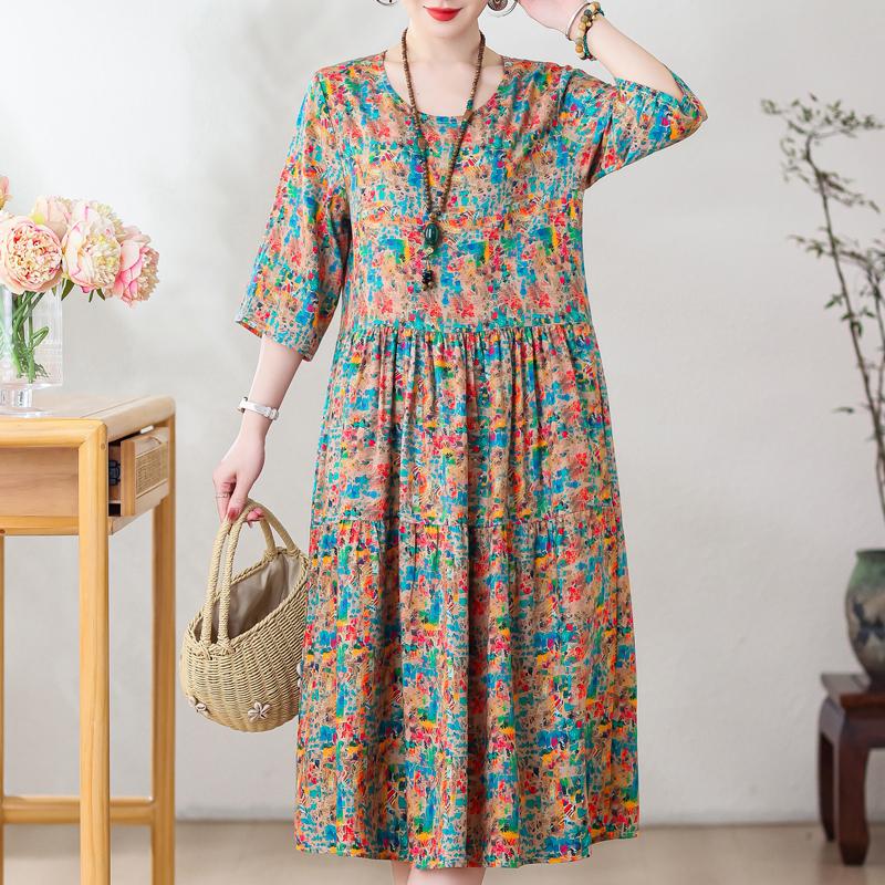 Большие размеры Повседневные женские платья Летняя винтажная одежда с короткими рукавами Элегантное длинное платье