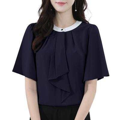 Sueeya Bowtie Short OL [Sueeya] Блузка, Стиль, Женская рубашка, Двухцветная, Рукав, Топ, Стройнящая, Женская, Стильная, Элегантная, Милая, Повседневная, Деловая, Офисная,