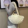 Плетеная сумка через плечо с ракушками, модная сумка-тоут с деревянной ручкой, богемная, пляжная, повседневная, для отпуска, женская, большая вместимость, подмышечная сумка
