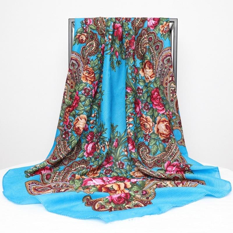 Женский квадратный шарф с цветочным принтом в русском стиле