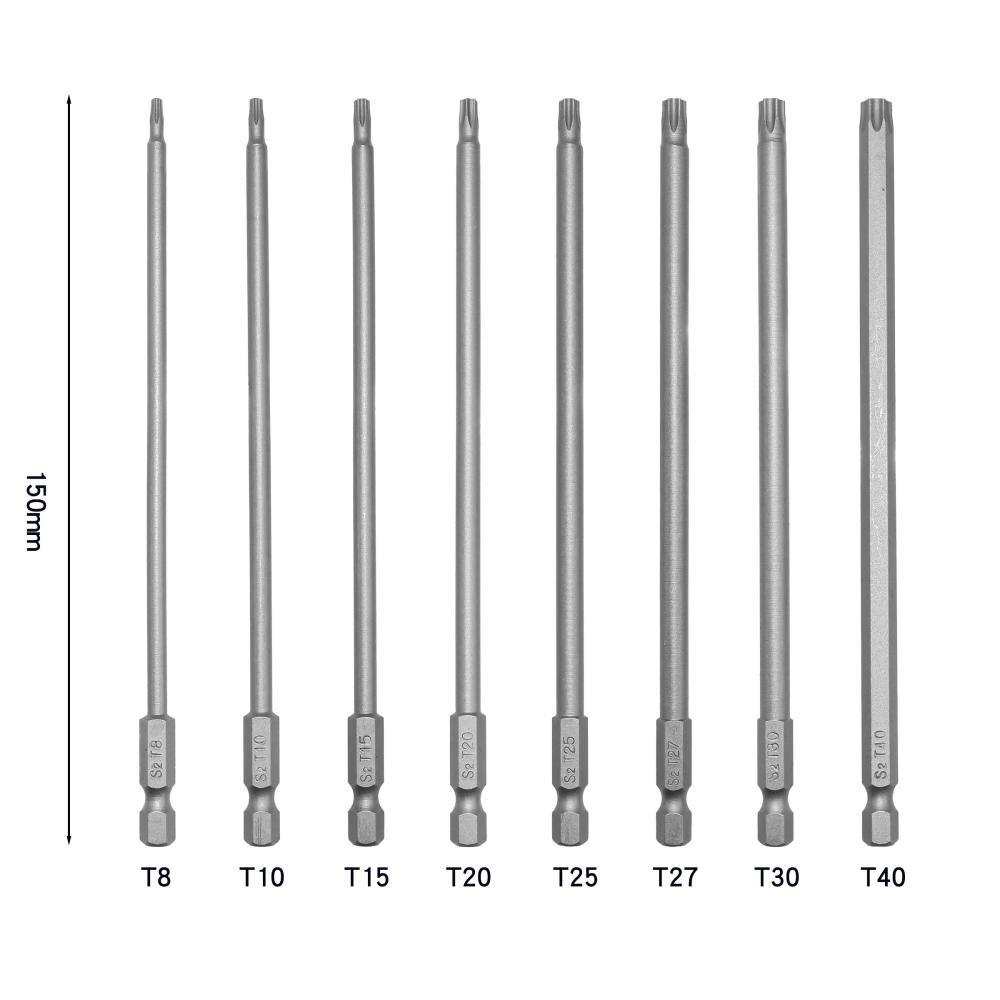 8PCS 1/4 Inch Torx Screwdriver Bit Set T8-T40 100mm 150mm 200mm Bit Power Tool Parts Electric Hexagonal Bit Wrench Use
