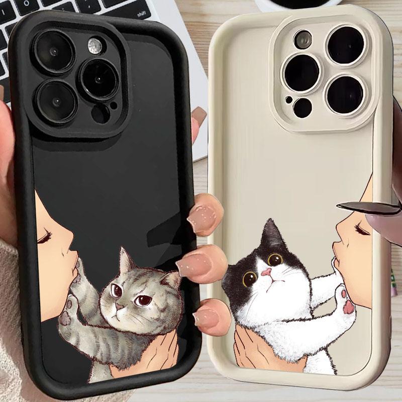 Иллюстрация 'Кошачий Поцелуй' Чехол для Телефона iPhone 17 16 15 14 13 12 11 Серии Pro Max Plus Двухслойная Защита