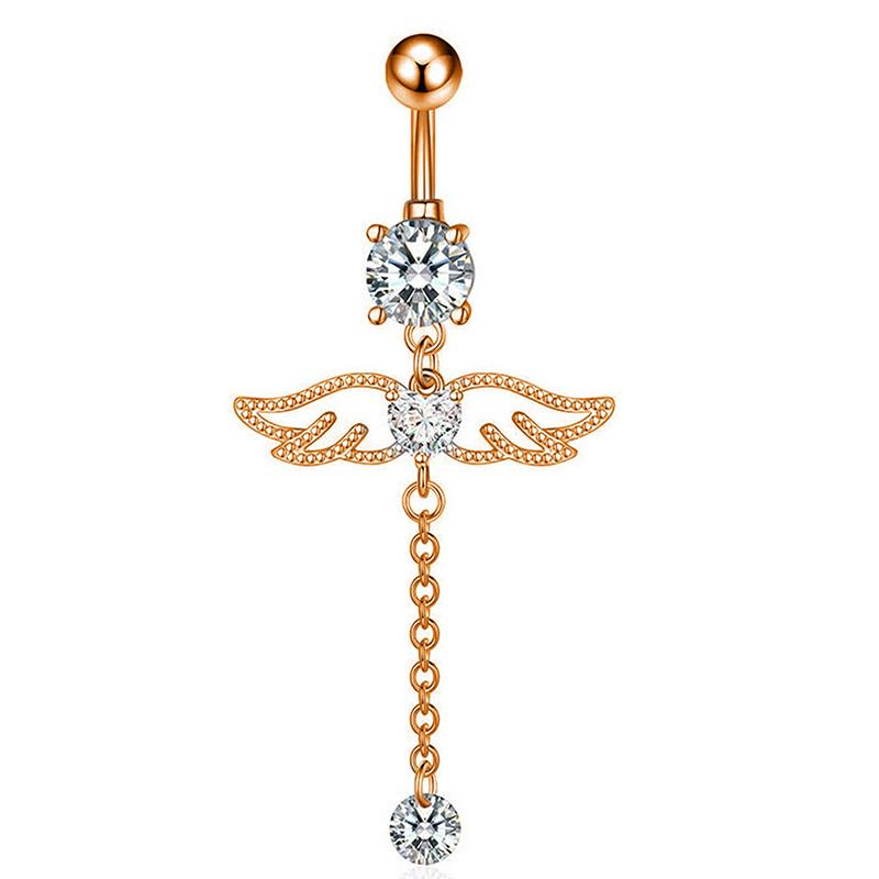 Модные кольца для пупка с крыльями ангела, циркониевое кольцо в форме сердца, симпатичное хрустальное подвесное украшение в виде штанги для пупка, пирсинг для тела