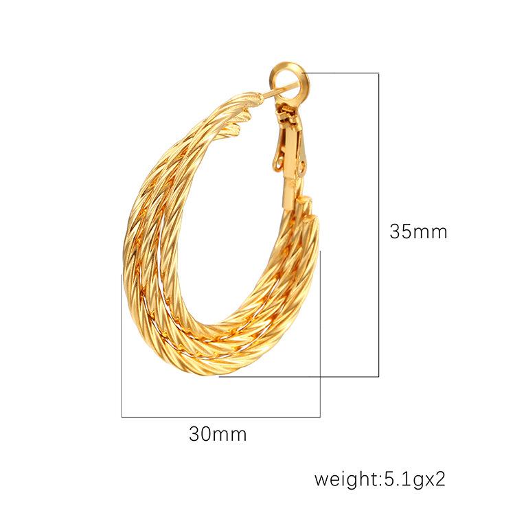 European and American fashion twist multi-layer stainless steel earrings women's trend advanced induction plating 18K round earrings