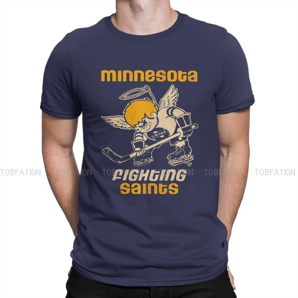 Minnesota Fighting Saints Retro Defunct Hockey Hipster Tshirts Ice Hockey Male Graphic Fabric Tops T Shirt O Neck