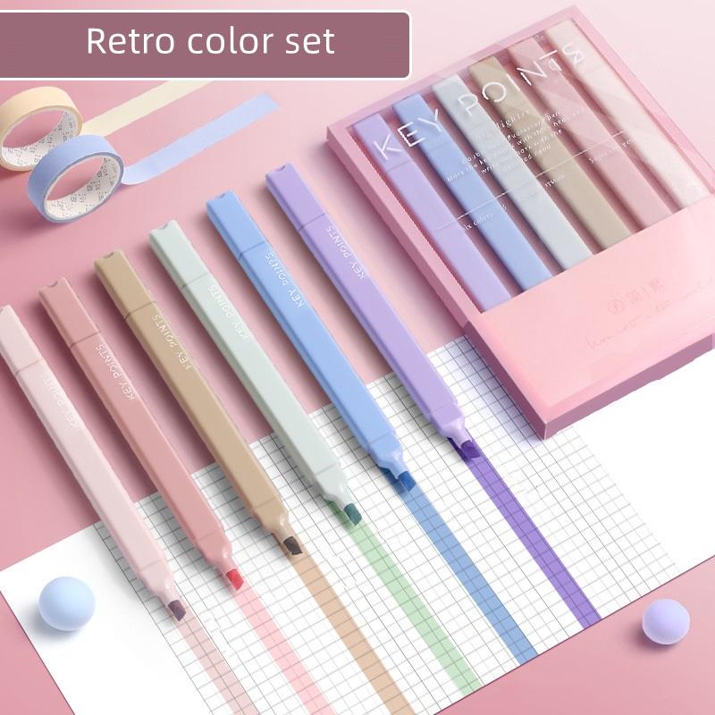 6 шт., набор ручек-хайлайтеров мягкого цвета, двусторонняя жирная кисть, тонкий маркер для рисования, офисная школа