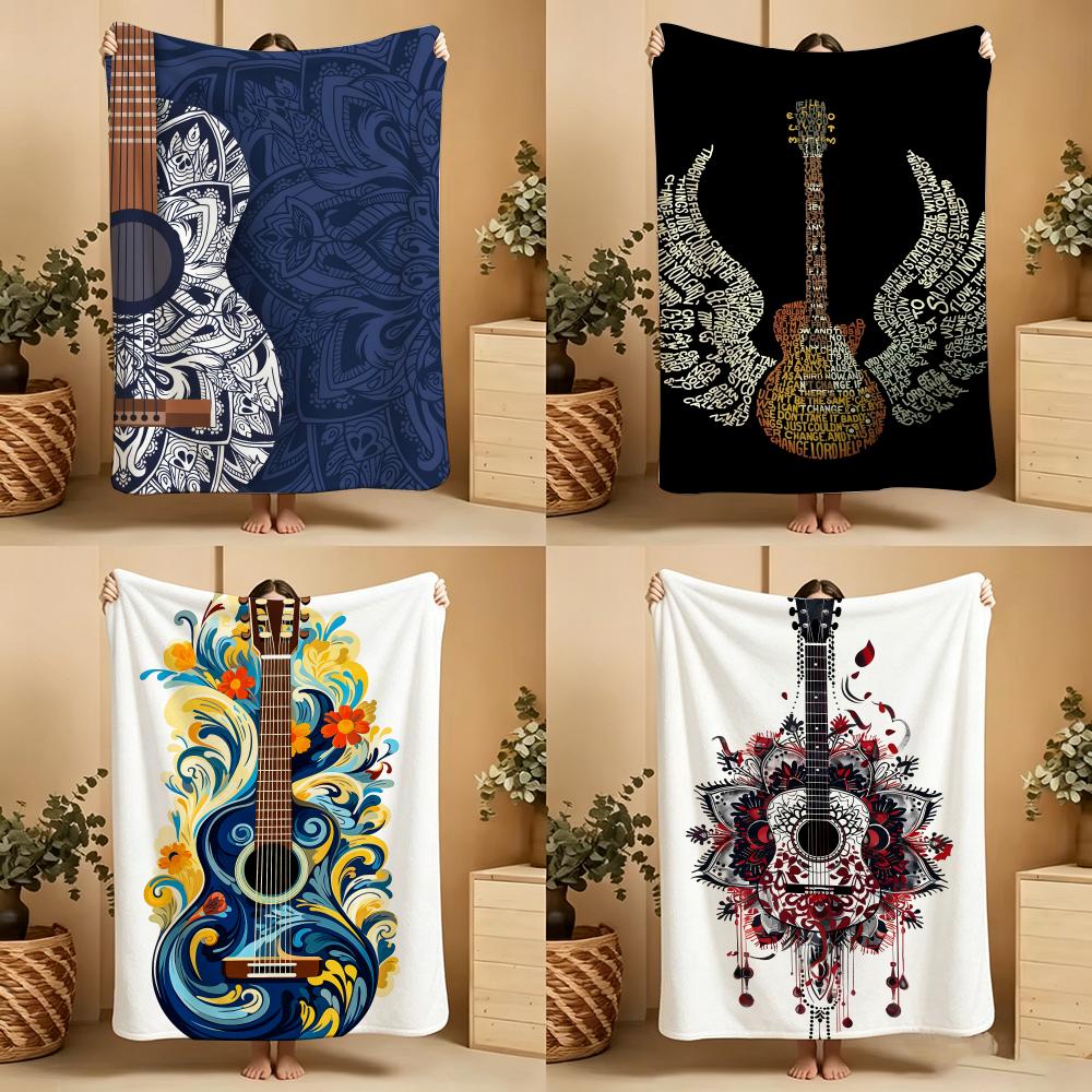 Artistic Pattern BBohemian Floral Guitar Throw Soft Warm Throw Blanket for Bedroom Living Room Bed Travel Camping Picnic Gift