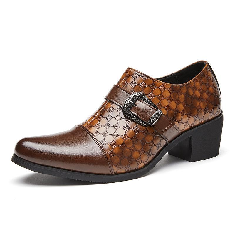 Мужские туфли-лоферы из искусственной змеиной кожи, Cuban Leather Shoes, большого размера, в ретро-стиле, с пряжкой, на высоком каблуке - Мода Весна/Осень.