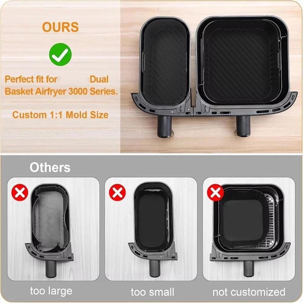 Reusable Dual Basket Baking Tray 6L/3L Air Fryer Silicone Pot Air Fryer Basket Splash Guard Tool