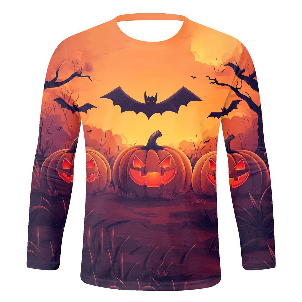Весенне-осенние футболки с круглым вырезом и 3D-принтом с рисунком тыквы на Хэллоуин, модные повседневные мужские футболки с длинным рукавом