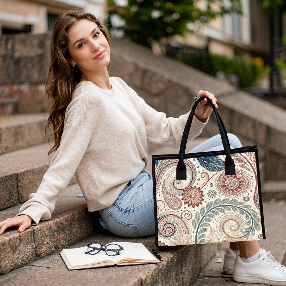 Vintage Paisley Pattern Tote Bag Aesthetic Casual Daily Handbag for Women Shopping Travel Portable Carry Bag