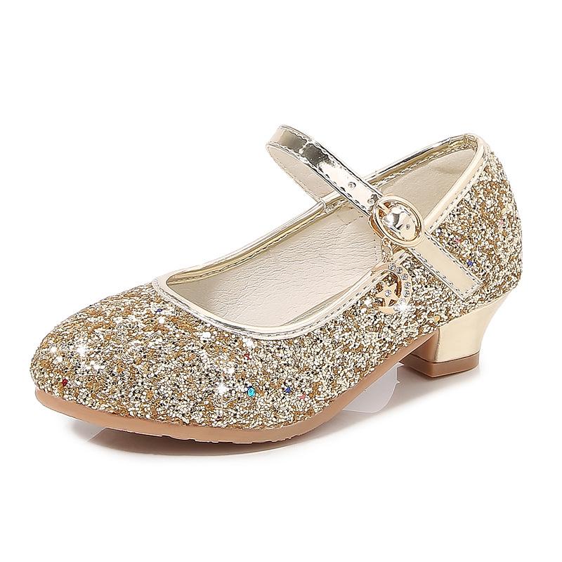 2025 Spring Girls' Rhinestone Sequin Princess Shoes - Solid Color Strap Buckle for Children's Performances
