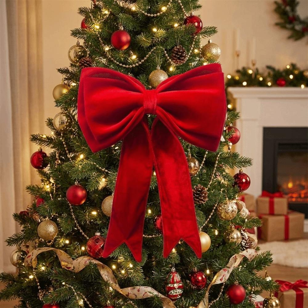 Red Bows Christmas Tree Topper Handmade Christmas Bows Ornaments Christmas Decor