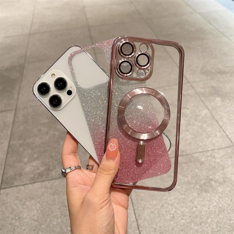 Для iPhone 15 Pro Max Роскошный чехол Magsafe с магнитным квадратным покрытием и градиентной блестящей рамкой для телефона iPhone 11 12 13 14 15 Plus