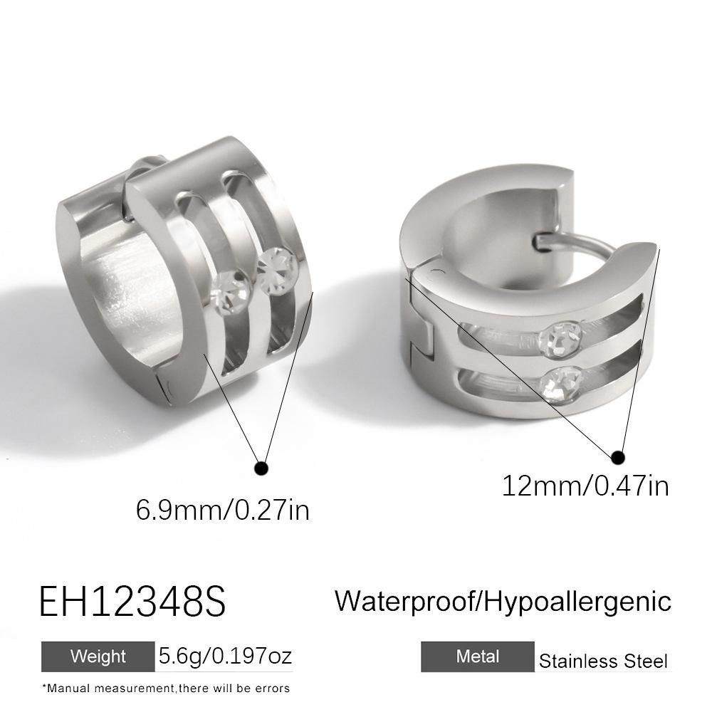Yuhui Cross-border Stainless Steel C-shaped Embedded Drill Semicircle Solid Color Steel Color Classic Women's Hoop Earrings