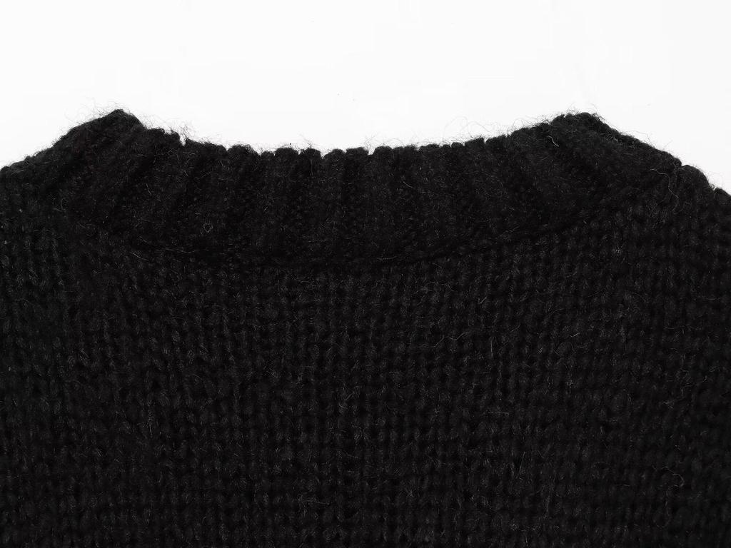 European Plaid Color Block Round Neck Sweater - Lazy Style