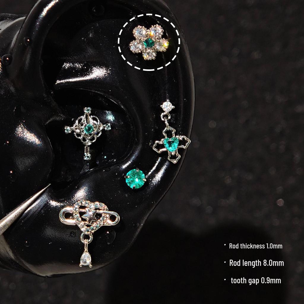 Sparkling Zirconium Titanium Heart & Cross Cartilage Ear Studs - Light Luxury Niche Jewelry