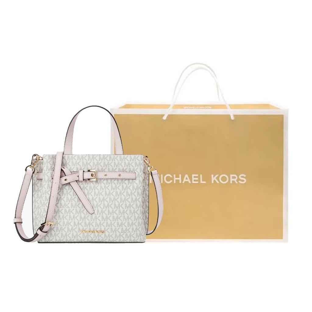 Michael Kors Женская сумка через плечо, кросс-боди, ручная сумка MK Emilia из искусственной кожи, маленькая, цвет ванильно-белый и розовый 35H0GU5S1B-PWD-BLSH-MLT