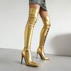Krazing Pot PU Autumn Winter Shoes Stiletto High Heels Super Size Sexy Stovepipe Boots Pointed Toe Keep Warm Slip On Over-the-knee Boots