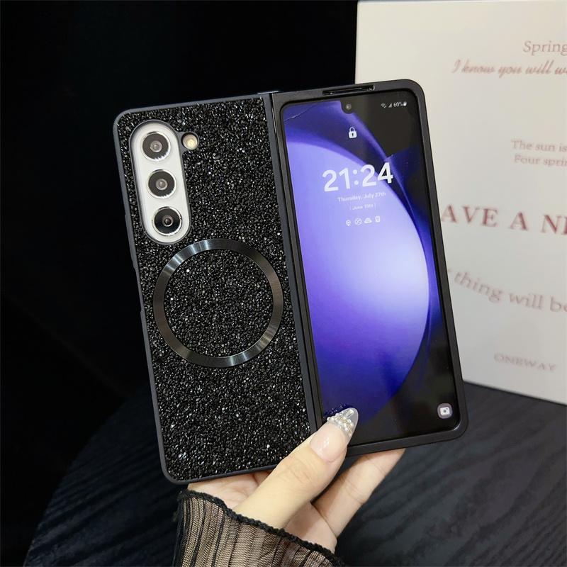 Чехол из блестящей кожи и магнитного пластика для телефона Samsung Galaxy Z Fold 6 5 4 Fold 6 Fold 5 Fold 4 Fold 3 Hard Shell Защитный чехол