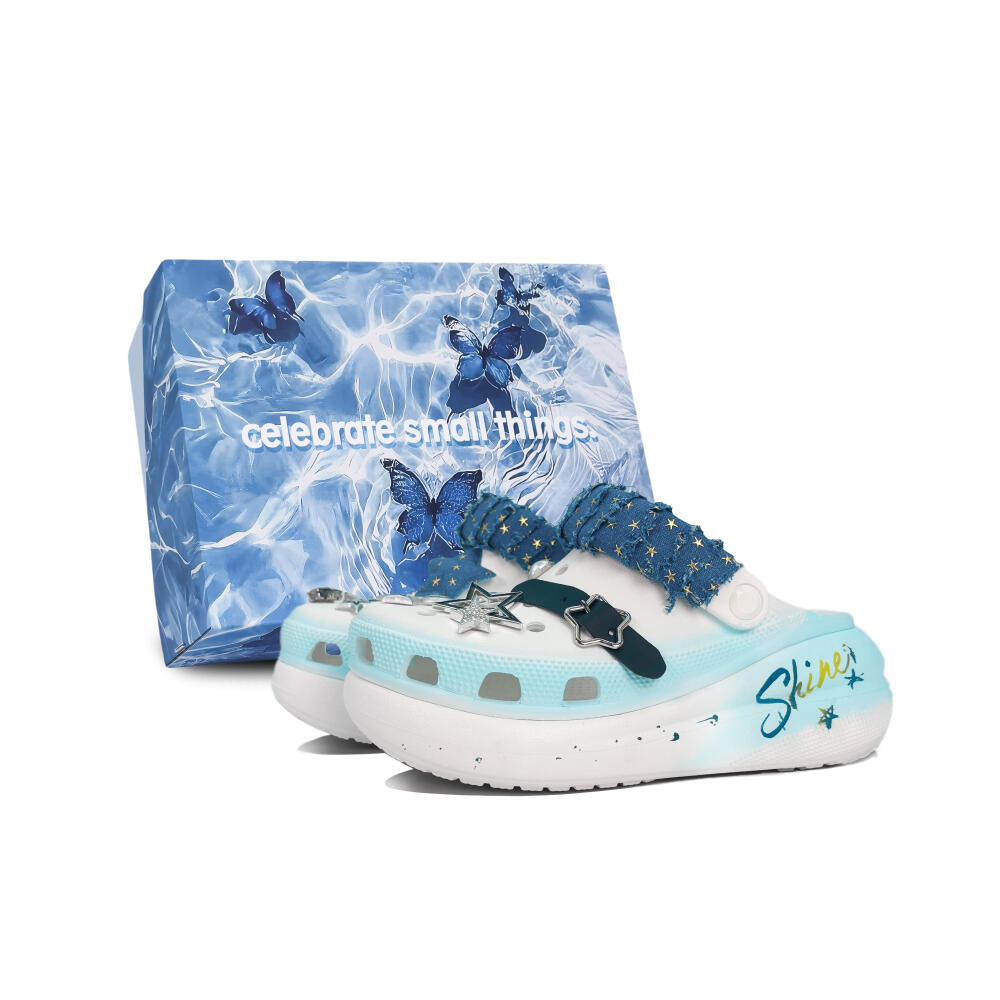 Crocs Crush Clog EVA Denim Star Gift Box Spring/Summer Decorative Buckle Denim Elements Graffiti Trend Hole Shoes Unisex White