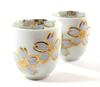 Arita ware teacups traditional fully Pair of underglaze red and gold cherry blossom design presented in a paulownia wood box by ceramic artist Kinsei
