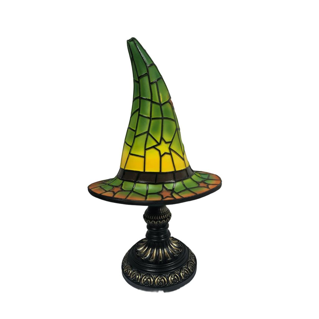 30cm Resin Tained Glass Witch Hat Lamp,Spooky Fun Handmade Hat Shape Lights,Nightstand Night Light With Mystical Charm Gifts