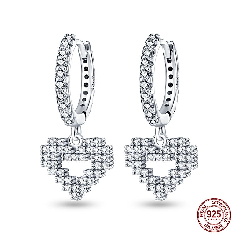 100% 925 Sterling Silver Rose Gold Heart Geometric Pave CZ Hoop Earrings for Women Wedding Engagement Birthday Jewelry Gift 2023