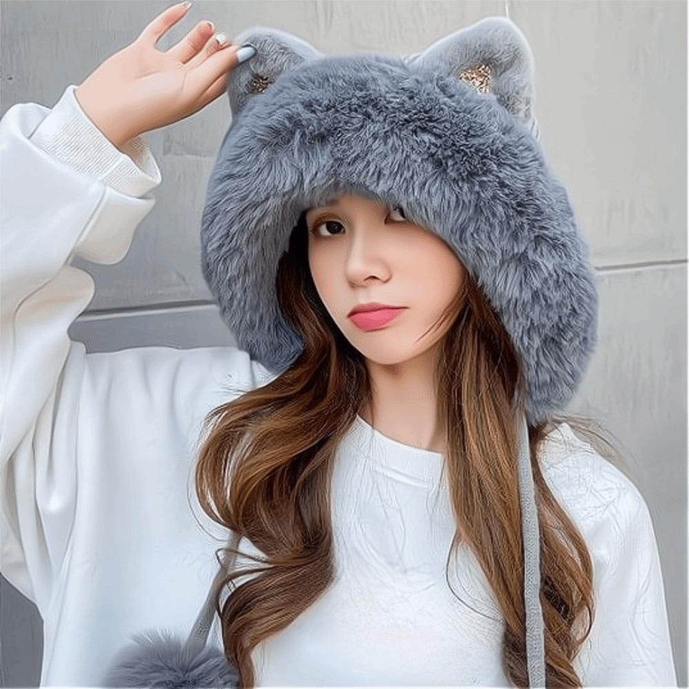 Cartoon Cat Ears Beanie Fluffy Ear Protection Hat Leisure Lei Feng Hat  Children