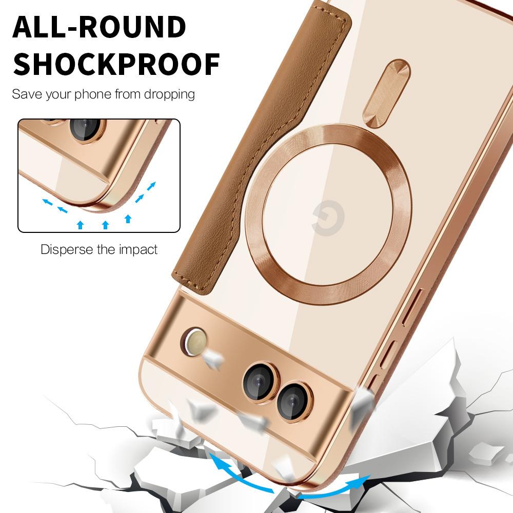 Luxury Leather Wallet Card Flip Clear Phone Case for Google Pixel 9 Pro XL 8A 7A Plating Magnetic Wireless Charging Shockproof Protect Cover