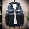 Autumn Korean Hooded Men's Thick Sweaters with Velvet Men's Cardigan Knitted Sweatercoats Patchwork Jacket