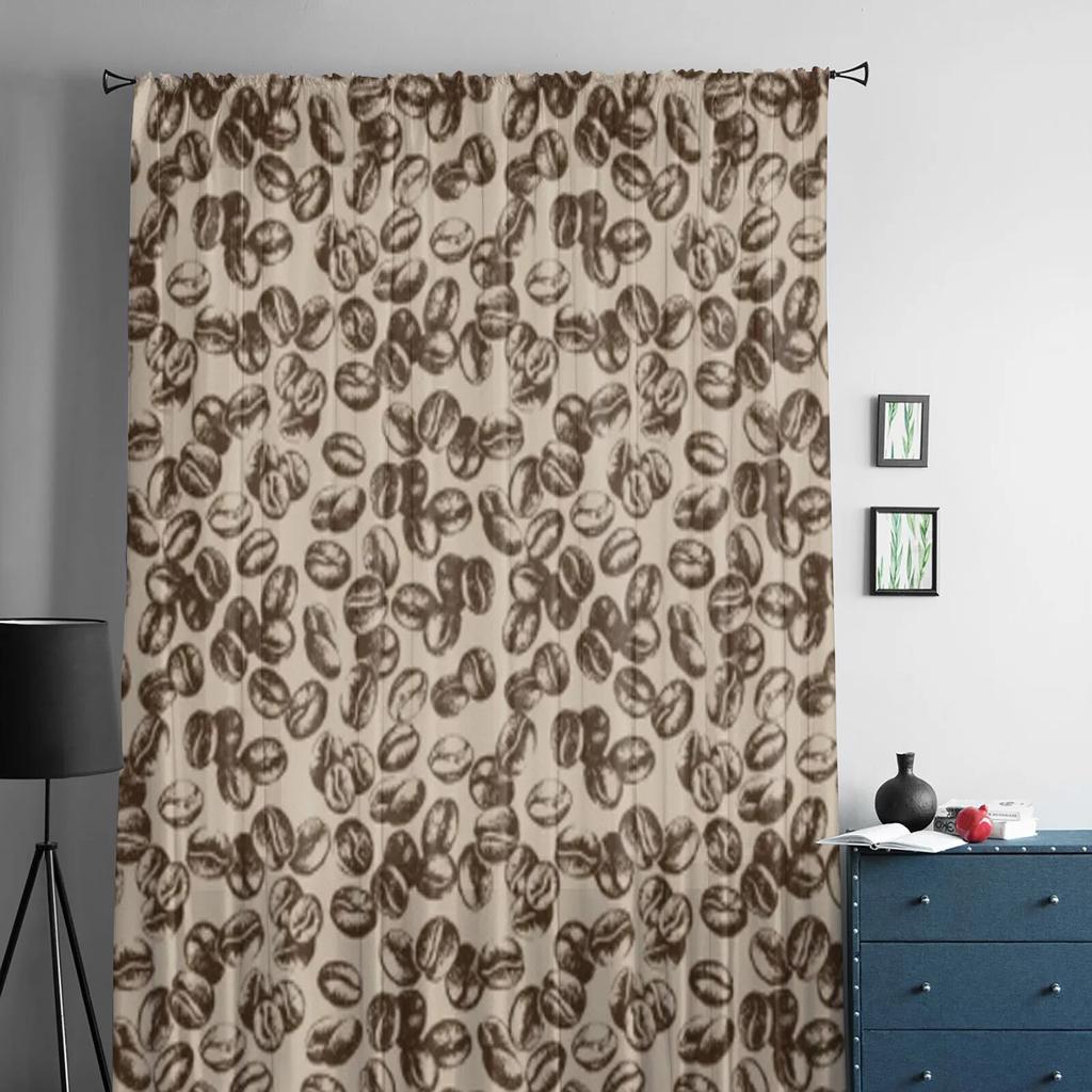 Sketch Vintage Coffee Beans Tulle Curtains For Living Room Sheer Curtain Bedroom Veil Organza Decorative Window Treatments