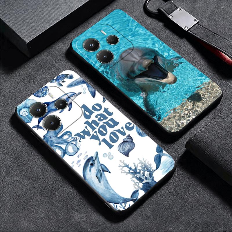 Ocean Cute Dolphin Soft Phone Case for Xiaomi Redmi Note 12 13 14 15 Pro Plus 11 12S 11S 11T 10 4G Black Cover Back Shell
