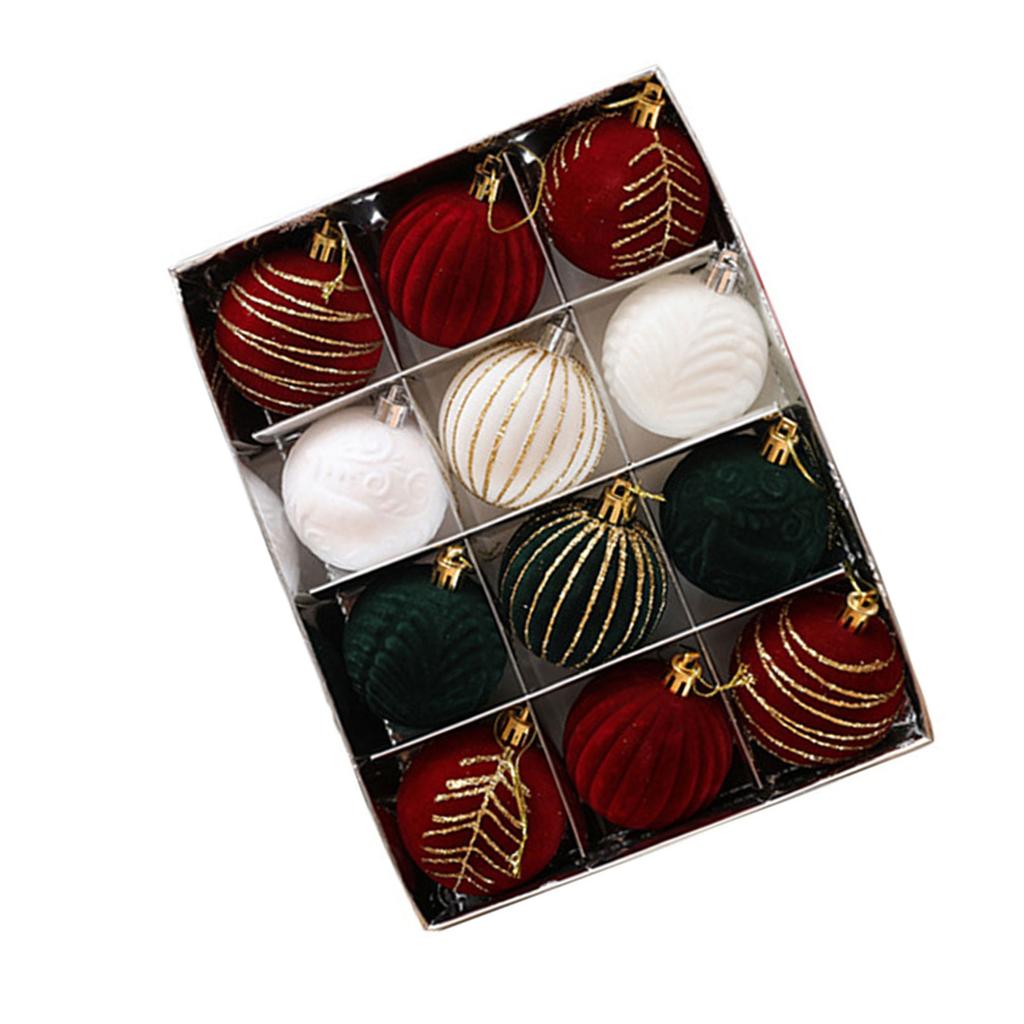 12 шт. праздничных рождественских безделушек, набор бархатных расписных украшений для сезонного украшения елки, праздничного декора