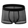 Men Boxer Underwear Summer Mid-rise Solid Color Ice Silk Thin Shorts Briefs Quick-Drying Sexy Panties Daily Wear