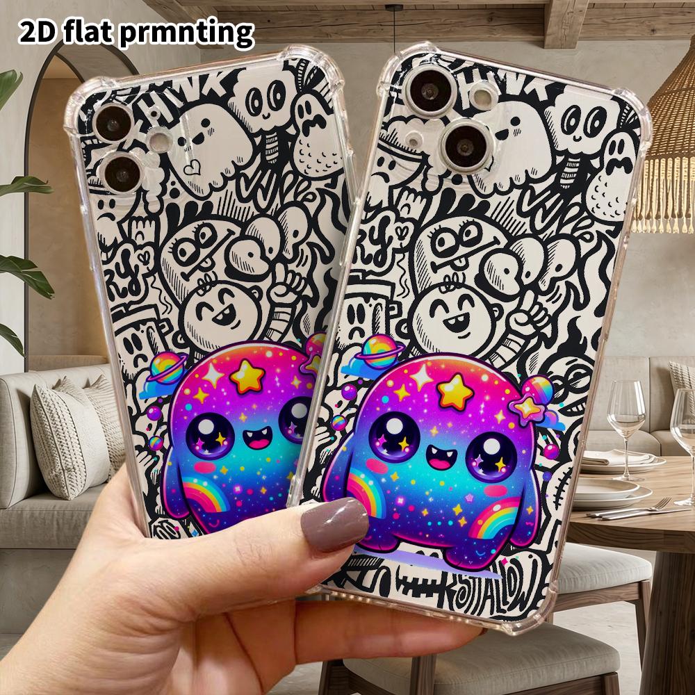 Phone case: 2D flat suitable for iPhone 18 17 16 15 14 13 Pro, transparent four corner protective case, round chubby body, Christmas and Halloween gif